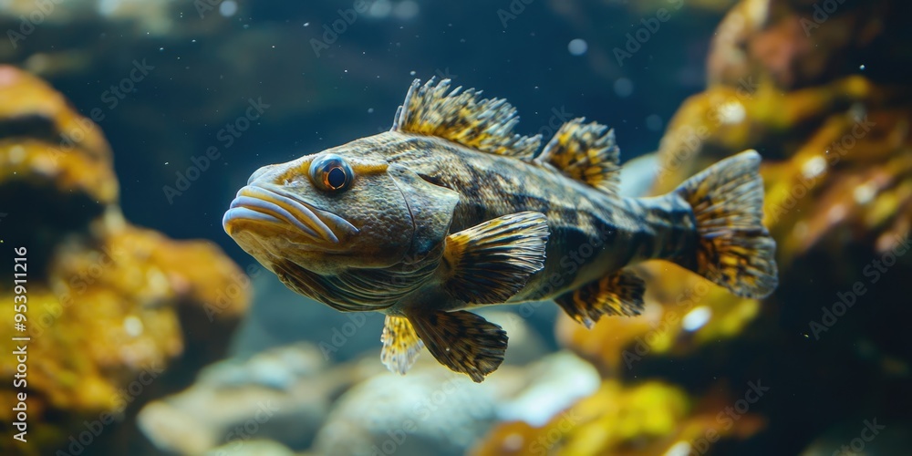 Obraz premium Lingcod Fish in Underwater Aquarium Environment. Marine Animal in Nature