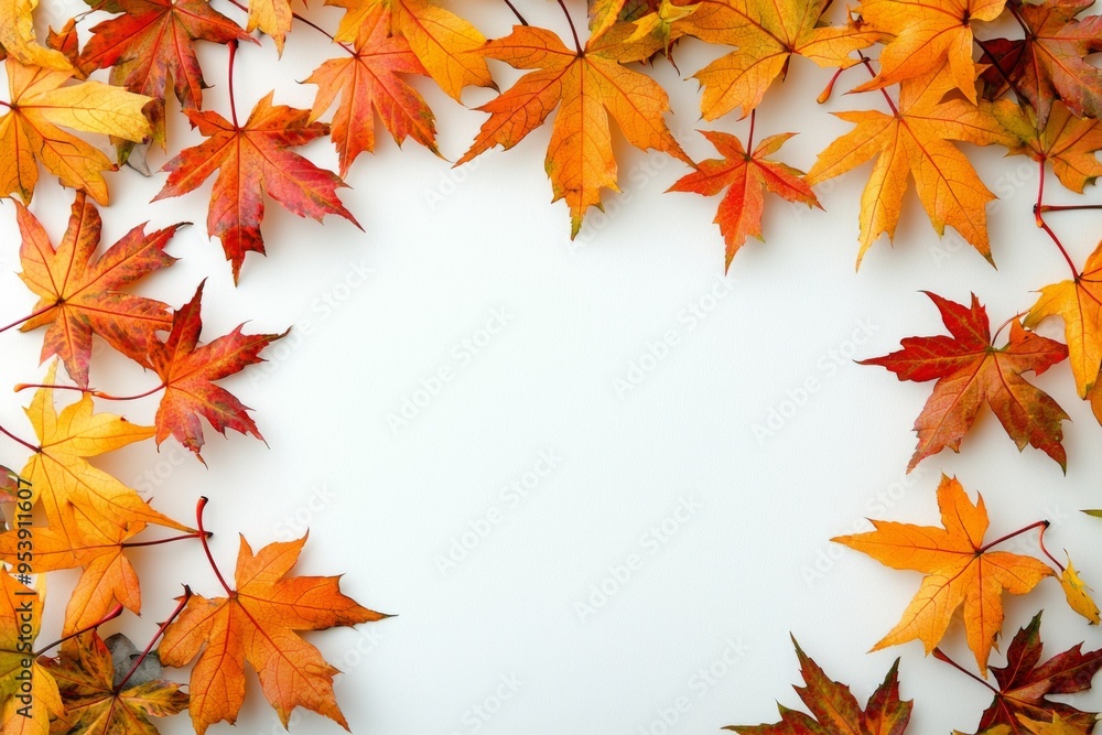 Autumn Maple Leaves Flat Lay White Background created with Generative AI Autumn Maple Leaves Flat Lay White Background created with Generative AI