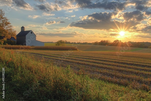 Sunset over a Beautiful Carroll County Maryland Farm Field photo