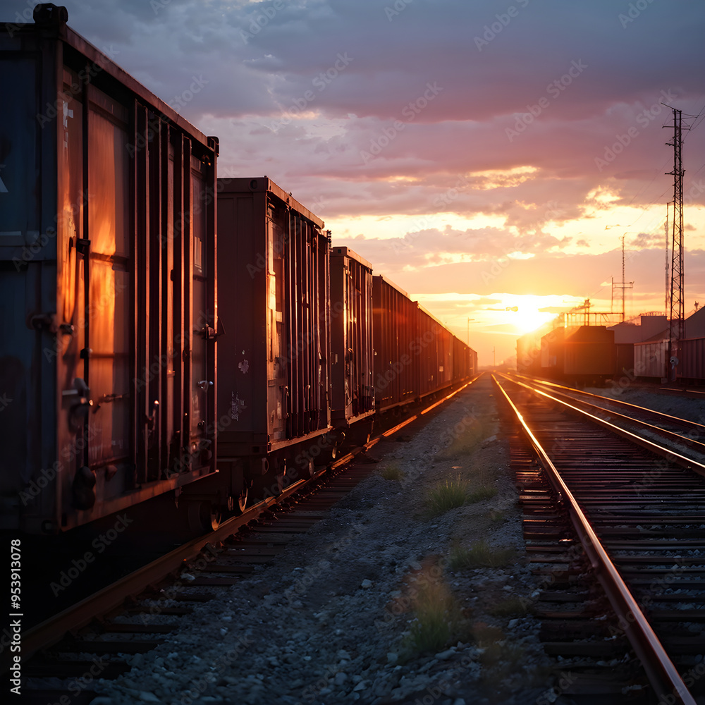 Obraz premium railroad at sunset