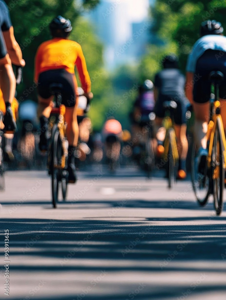 Cyclists riding on a sunny day along a tree-lined street, showcasing a vibrant outdoor lifestyle and active community spirit. Cyclists riding on a sunny day along a tree-lined street, showcasing a vibrant outdoor lifestyle and active community spirit.