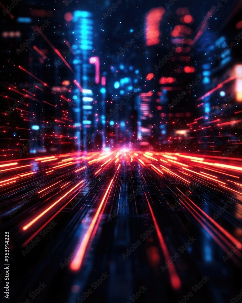 Abstract futuristic cityscape with dynamic light trails, creating a sense of speed and modernity. Abstract futuristic cityscape with dynamic light trails, creating a sense of speed and modernity.