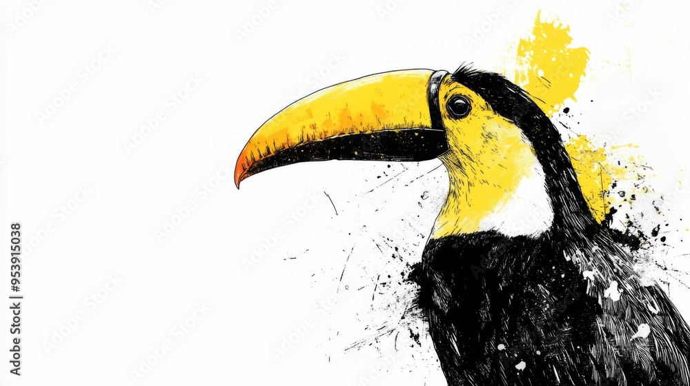 Obraz premium Abstract Toucan Pen Art: Yellow & Black Side View in Ultra HD 4K