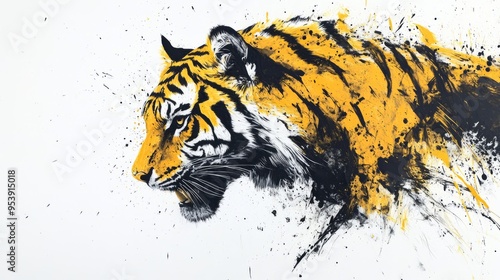 Fierce Tiger Abstract Pen Art - Yellow & Black, 4K Ultra HD