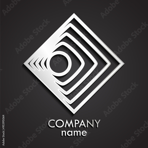 3d silver metal square circle linear logo design