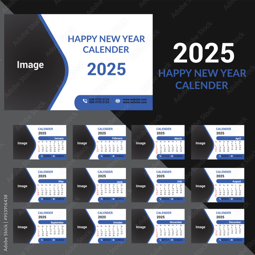 Free vector hand drawn annual calendar template 2025 and tabel calender