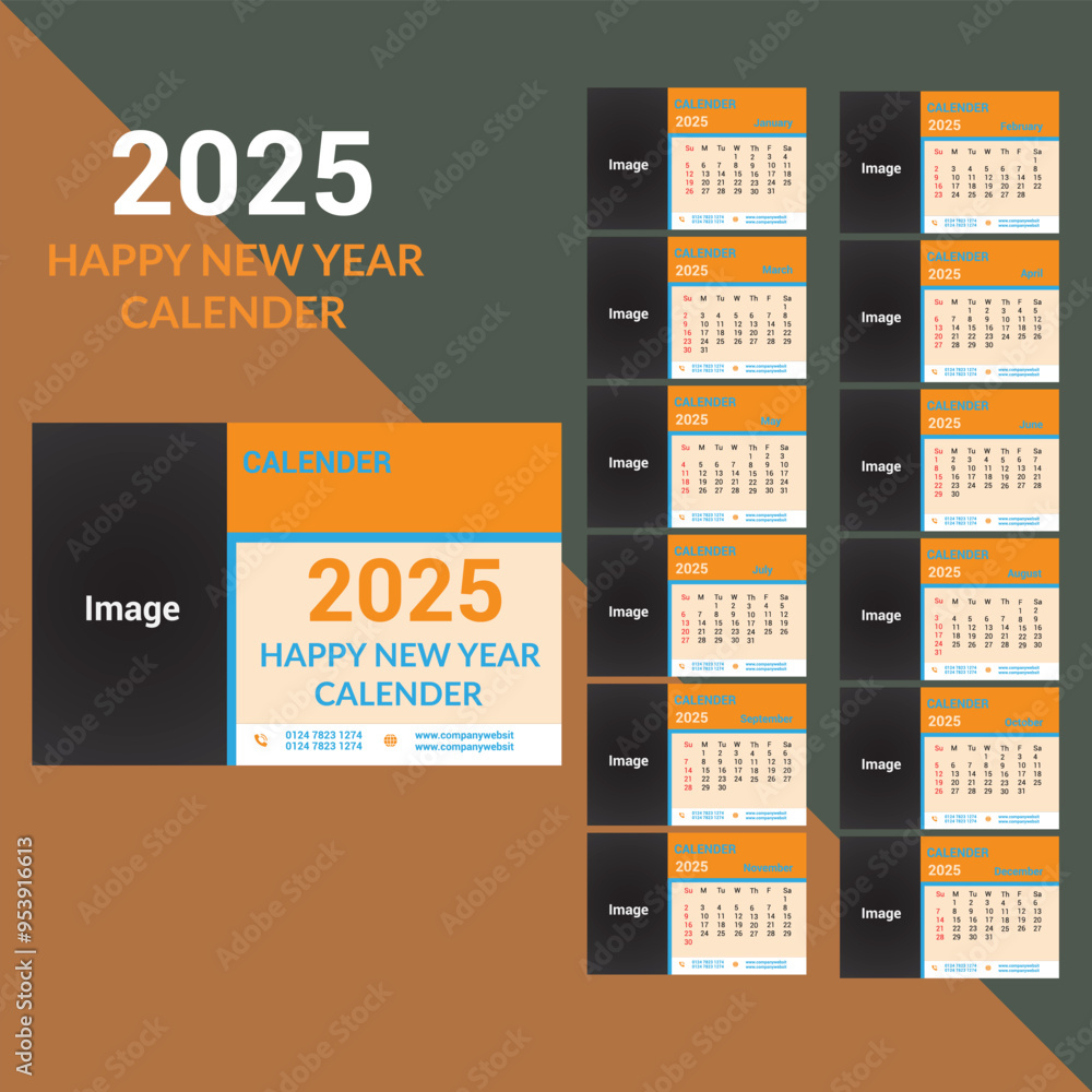 New 2025 calendar template and tabel calender Free vector hand drawn annual