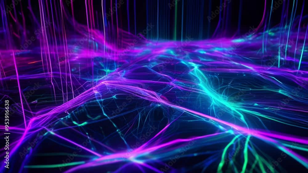 Abstract background with colorful neon lines moving in dark space. Natural power particles Colorful gradient wave energy lines are very beautiful. Futuristic signal network waves. 4K Abstract background with colorful neon lines moving in dark space. Natural power particles Colorful gradient wave energy lines are very beautiful. Futuristic signal network waves. 4K