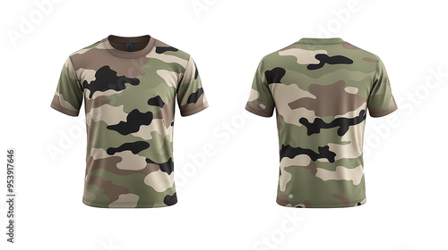 Camo soldier T-shirt front and back mockup transparent background