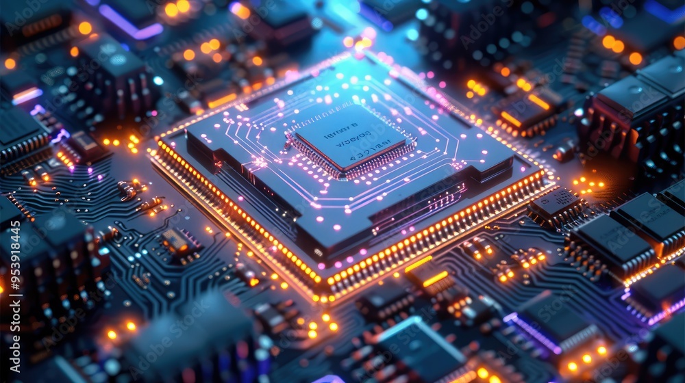 A microchip covered by nanoparticles, fusion energy. Generative AI. A microchip covered by nanoparticles, fusion energy. Generative AI.