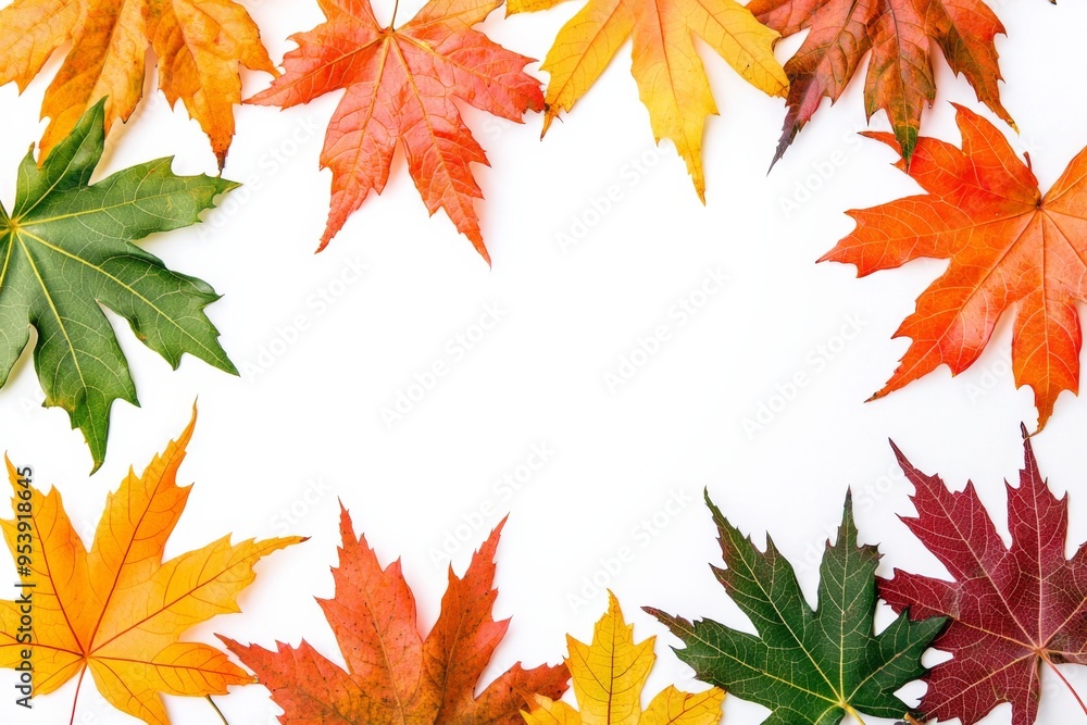 Autumn Maple Leaves Flat Lay White Background created with Generative AI Autumn Maple Leaves Flat Lay White Background created with Generative AI