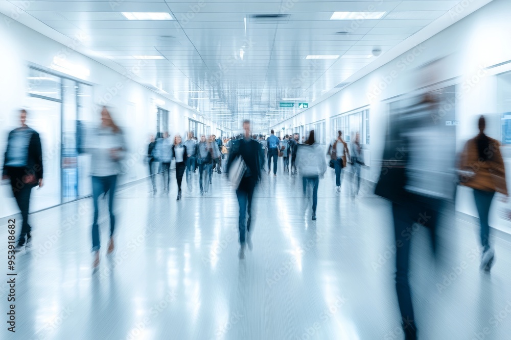 Blurry image. background image of a Group of young People walking quickly in a modern building Blurry image. background image of a Group of young People walking quickly in a modern building