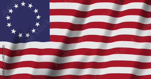 Betsy Ross US flag with stars and stripes background