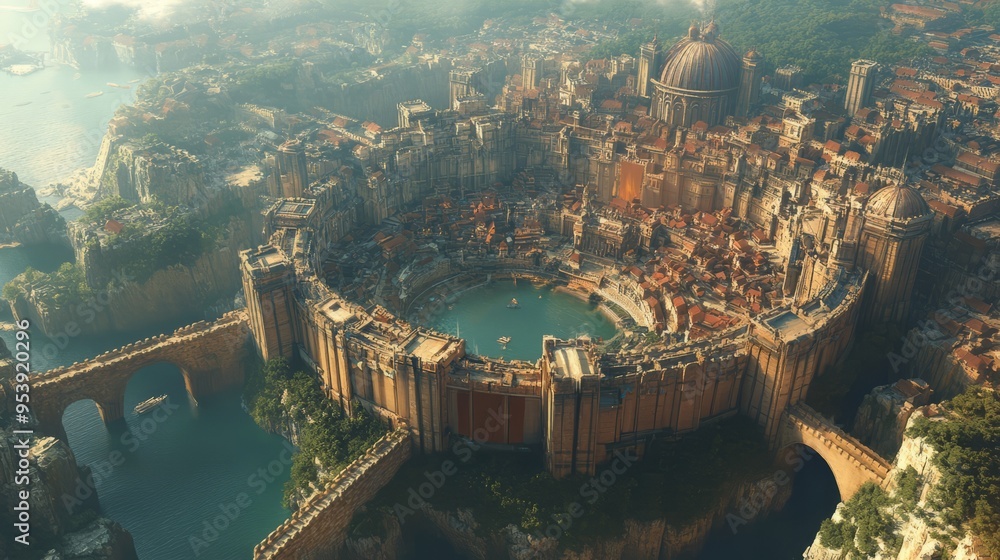 Fototapeta premium Crater City: A Fortified Metropolis From Above
