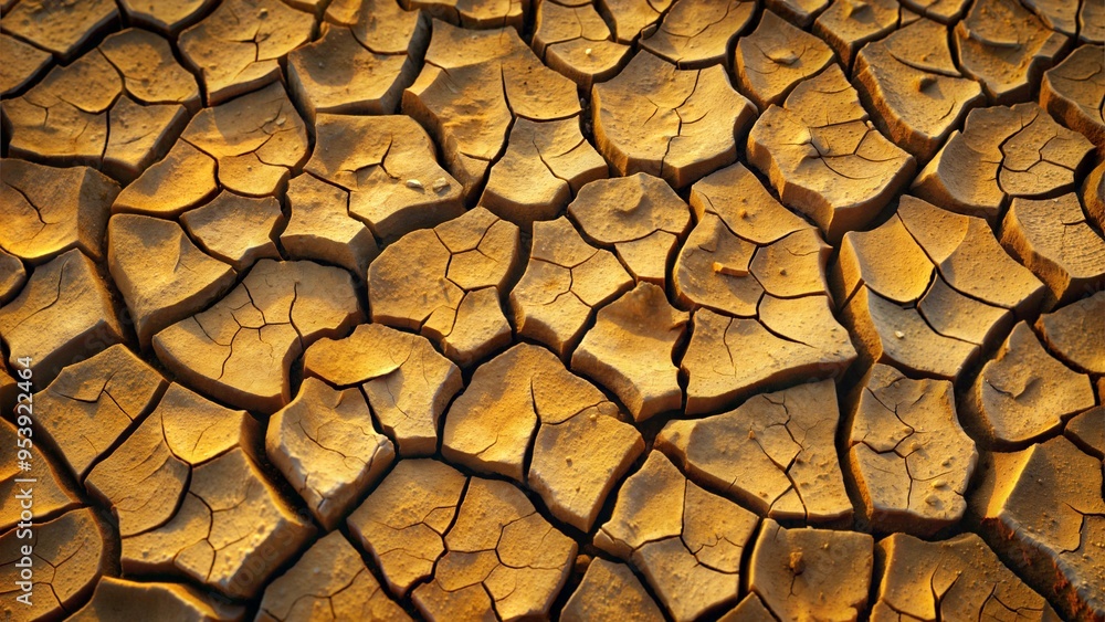 Dry, cracked earth texture illuminated by warm sunlight Dry, cracked earth texture illuminated by warm sunlight