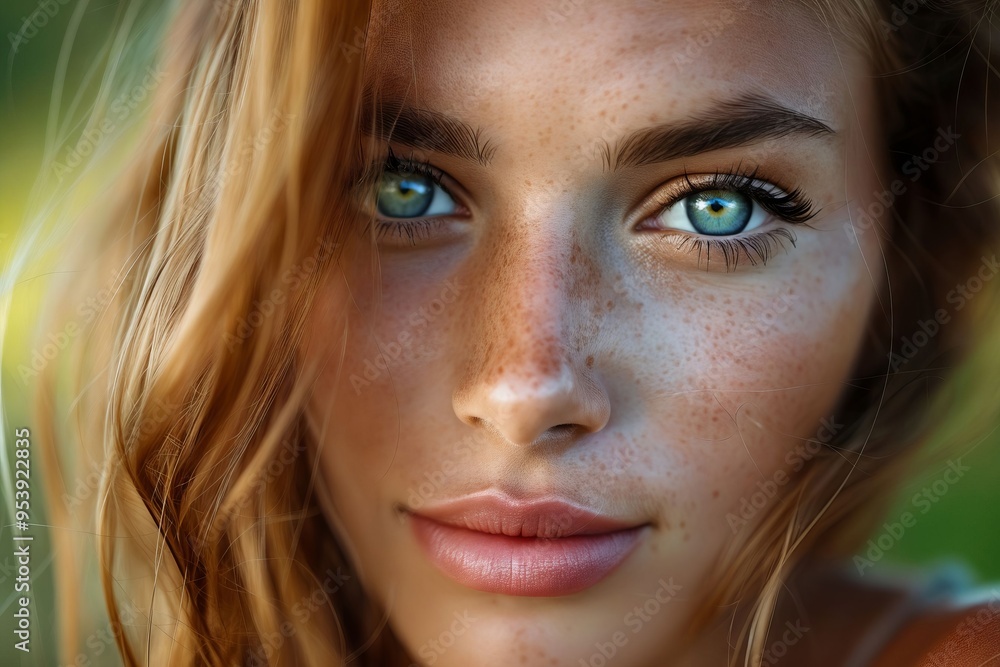 A close up of a woman with freckles on her face A close up of a woman with freckles on her face