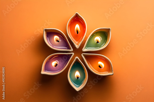 Background for greeting card, Happy Diwali Diya. Gudi Padwa. Ugadi festival in India. Marathi new year concept photo