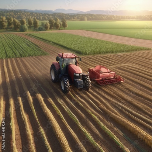 **Harvesting Harmony: Tractor's Dance Amidst Golden Fields**