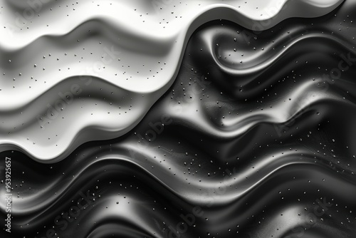 Abstract black and white liquid waves with reflective surface and sprinkled with shiny particles creating a seamless modern designBlack and white photo