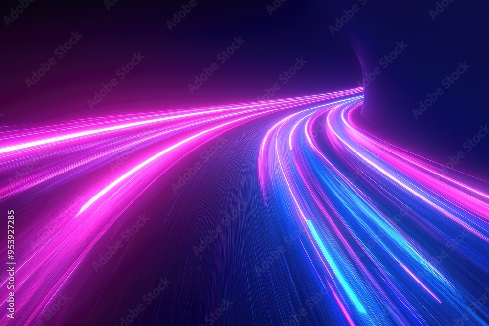 Abstract Neon Light Trails in Curved Tunnel Abstract Neon Light Trails in Curved Tunnel