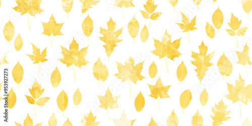 Autumn watercolor leafs vector pattern. Fall leaves yellow seamless print
