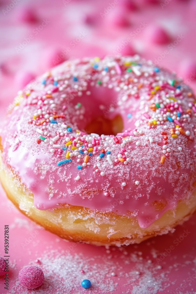 Pink donut with sprinkles Pink donut with sprinkles