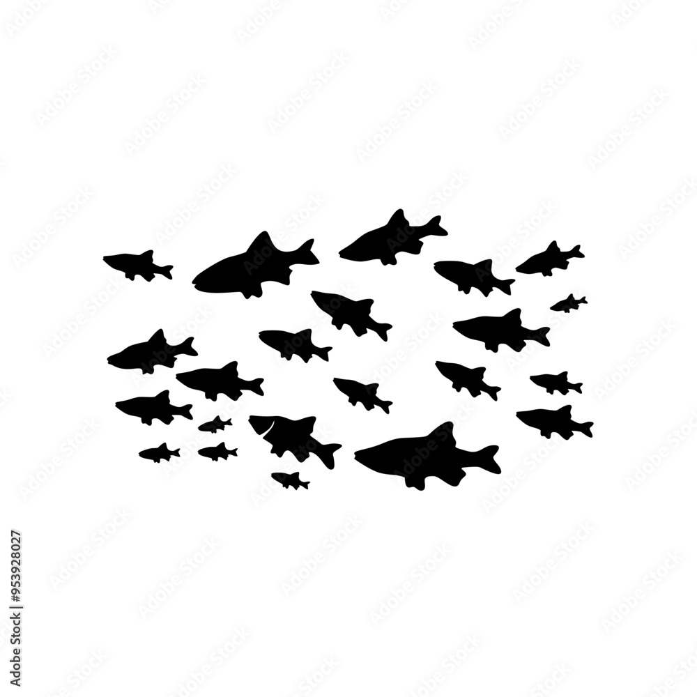 Fototapeta premium Silhouettes of groups of fishes on white. Vector