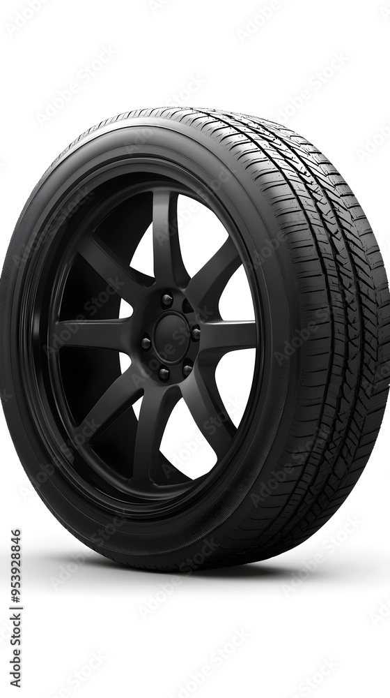 Isolated tire featuring a rugged black rubber car wheel Isolated tire featuring a rugged black rubber car wheel
