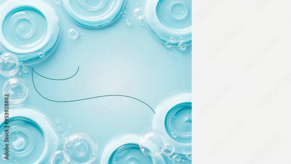 An abstract light blue background with swirling patterns and bubbles An abstract light blue background with swirling patterns and bubbles