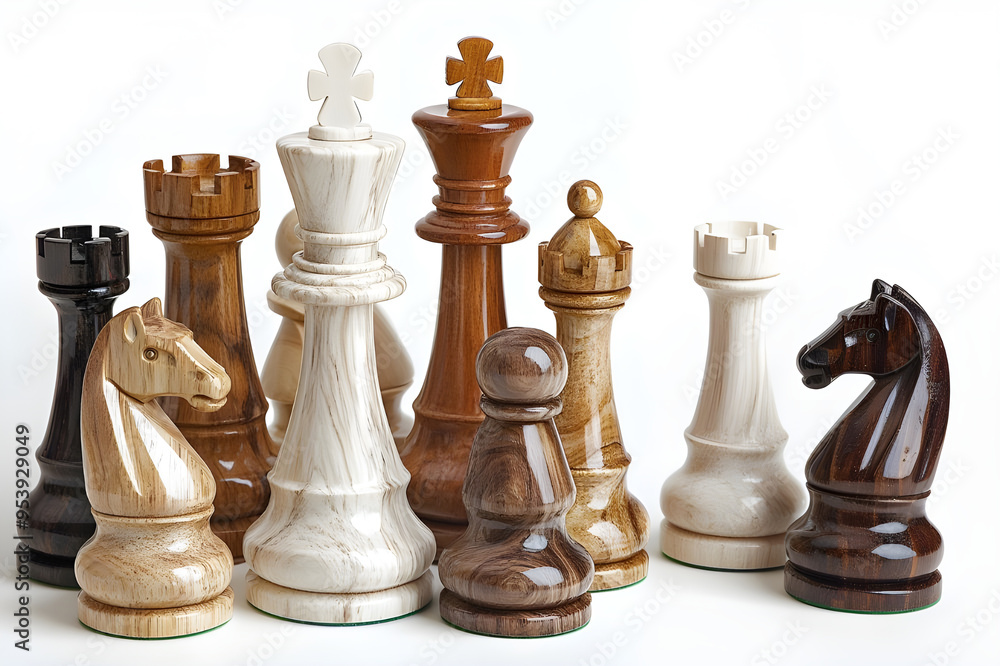 chess pieces on white background chess pieces on white background