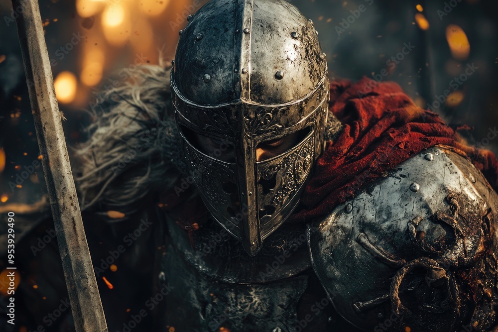 Close-up of a Medieval Knight's Face with Sword in Battle Close-up of a Medieval Knight's Face with Sword in Battle