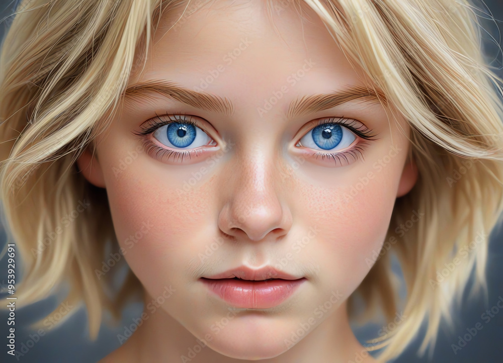 A portrait illustration of a young girl with short tousled blonde hair A portrait illustration of a young girl with short tousled blonde hair