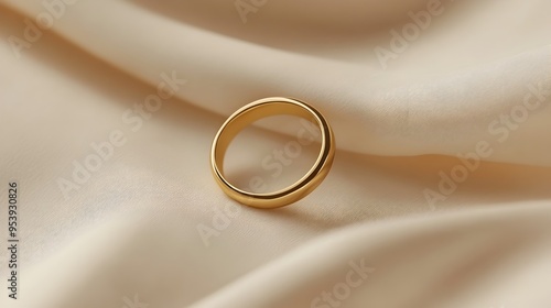 Minimalist Gold Ring Floating in Soft Neutral Background Emphasizing Purity and Understated Elegance Simple Elegant and Premium Jewelry Accessory for Fashion Design and Decor Purposes