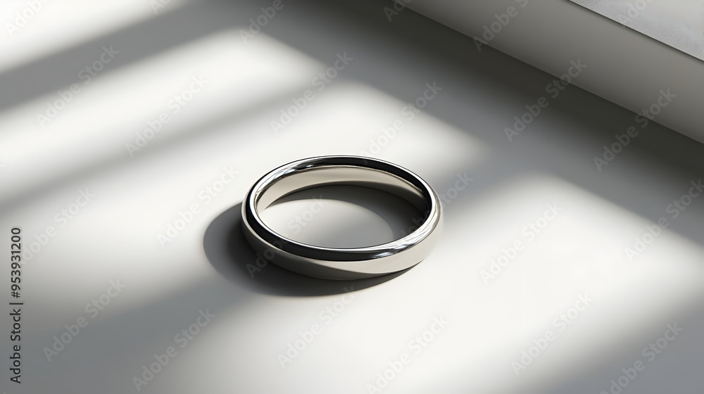 Elegant and refined platinum ring with a smooth polished finish lying on a clean monochrome surface exuding a sense of calm and sophisticated style Elegant and refined platinum ring with a smooth polished finish lying on a clean monochrome surface exuding a sense of calm and sophisticated style
