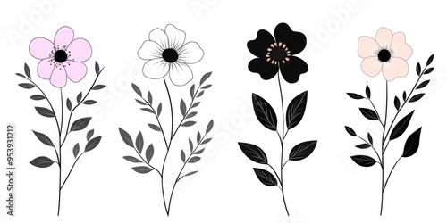 Background of wildflowers. Straightforward, minimalistic line drawing that is simple. photo