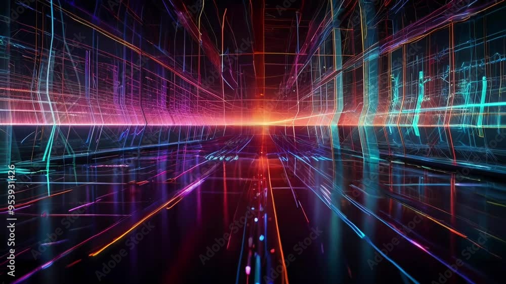 Abstract background with colorful neon lines moving in dark space. Natural power particles Colorful gradient wave energy lines are very beautiful. Futuristic signal network waves. 4K Abstract background with colorful neon lines moving in dark space. Natural power particles Colorful gradient wave energy lines are very beautiful. Futuristic signal network waves. 4K