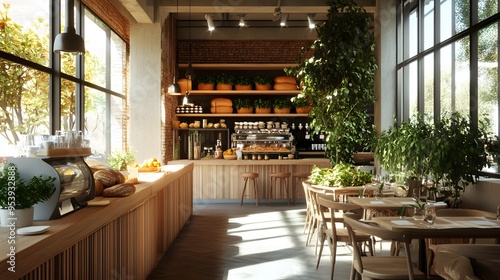 A bright brunch spot with 3D-rendered fresh seasonal produce and local bread