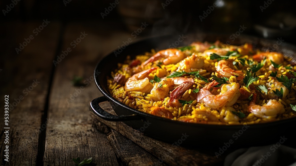 Seafood Paella with Shrimp and Parsley Seafood Paella with Shrimp and Parsley