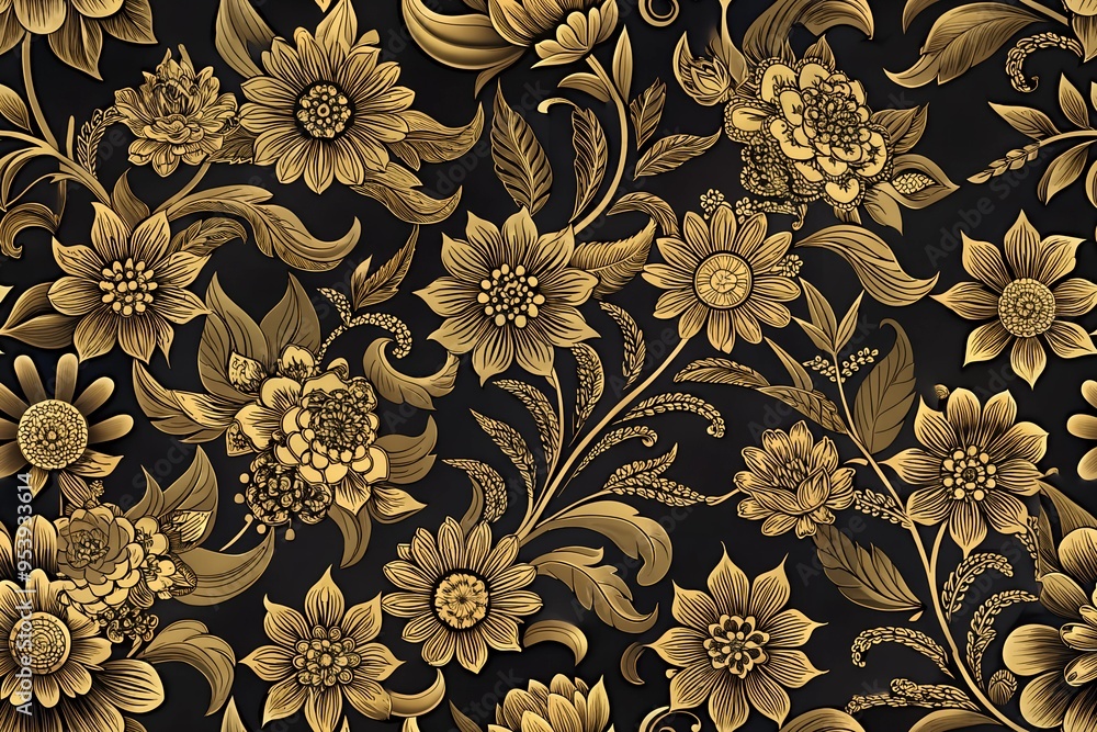 mini Thai floral black and gold.