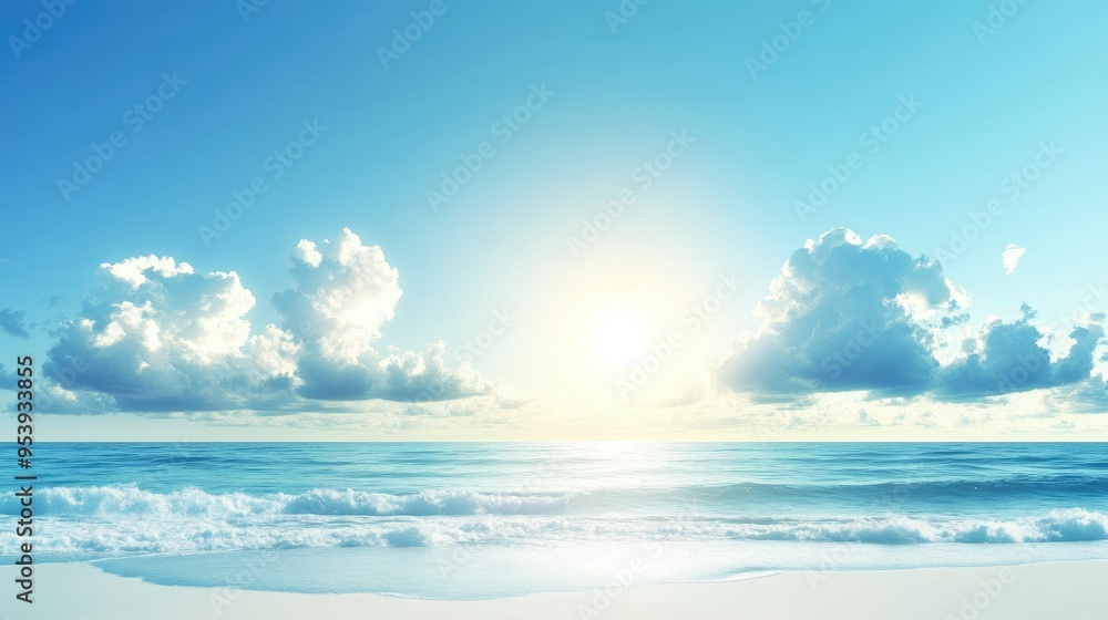 Obraz premium Sky Blue Cloud Background Horizon Summer Clear Sky over beach Vector landscape nature sunrise in Winter