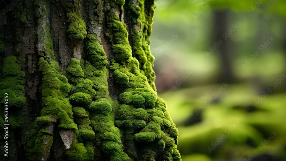 Tree Trunk Covered with Lush Green Moss. Tree Trunk Covered with Lush Green Moss.