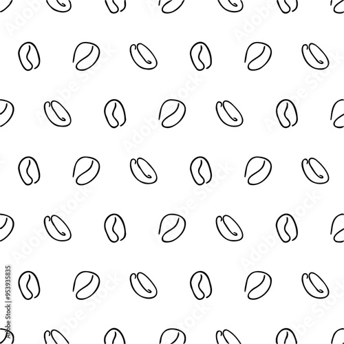 Vector seamless coffee pattern with coffee beans and leaves, sack of coffee seeds, coffee equipment. Hand draw cafe seamless pattern
