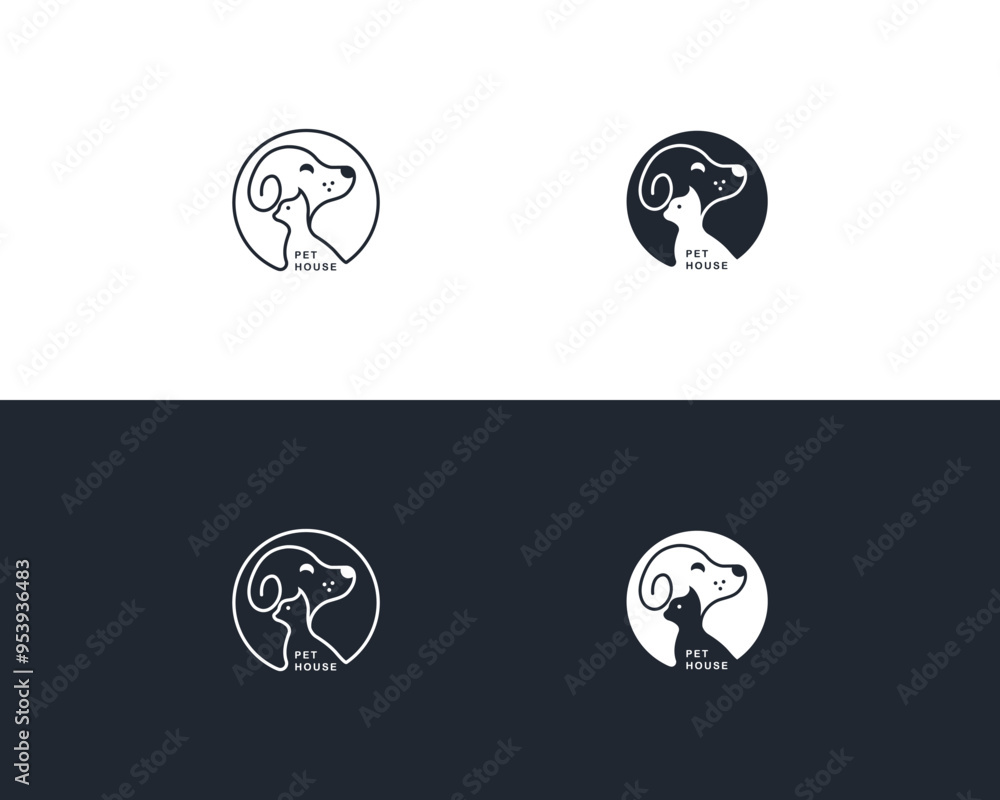 Dog and cat logo design template vector, line of pet logo design suitable for pet shop, store, cafe, business, hotel, veterinary clinic, Domestic animals vector illustration logotype, sign and symbol Dog and cat logo design template vector, line of pet logo design suitable for pet shop, store, cafe, business, hotel, veterinary clinic, Domestic animals vector illustration logotype, sign and symbol