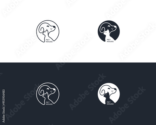 Dog and cat logo design template vector, line of pet logo design suitable for pet shop, store, cafe, business, hotel, veterinary clinic, Domestic animals vector illustration logotype, sign and symbol