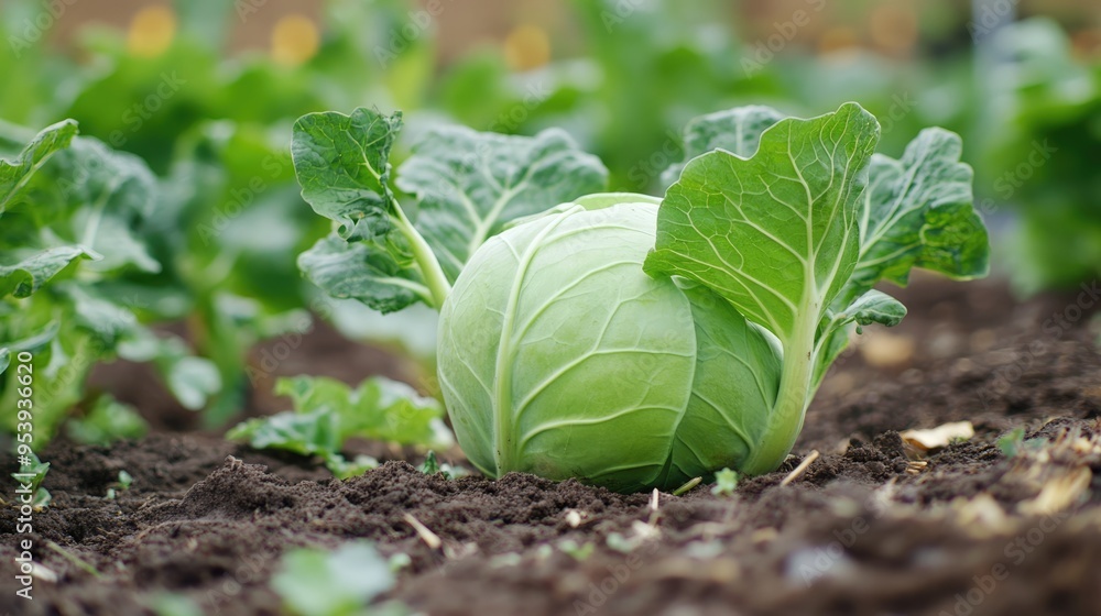 A Freshly Grown Cabbage in a Garden