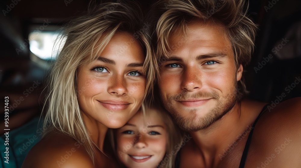 A man and a woman and a little girl are smiling A man and a woman and a little girl are smiling