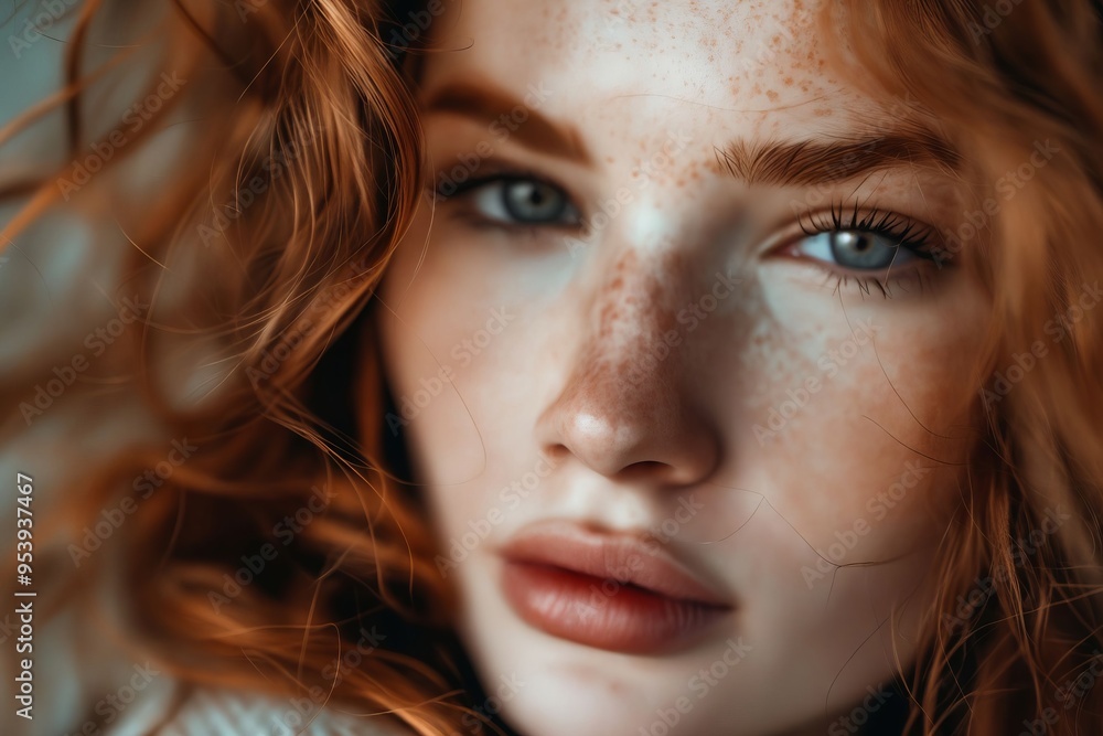 A close up of a woman with freckles on her face A close up of a woman with freckles on her face