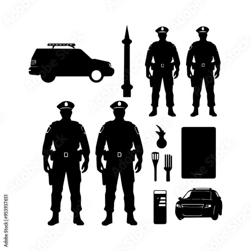 Silhouette of Police officer set items