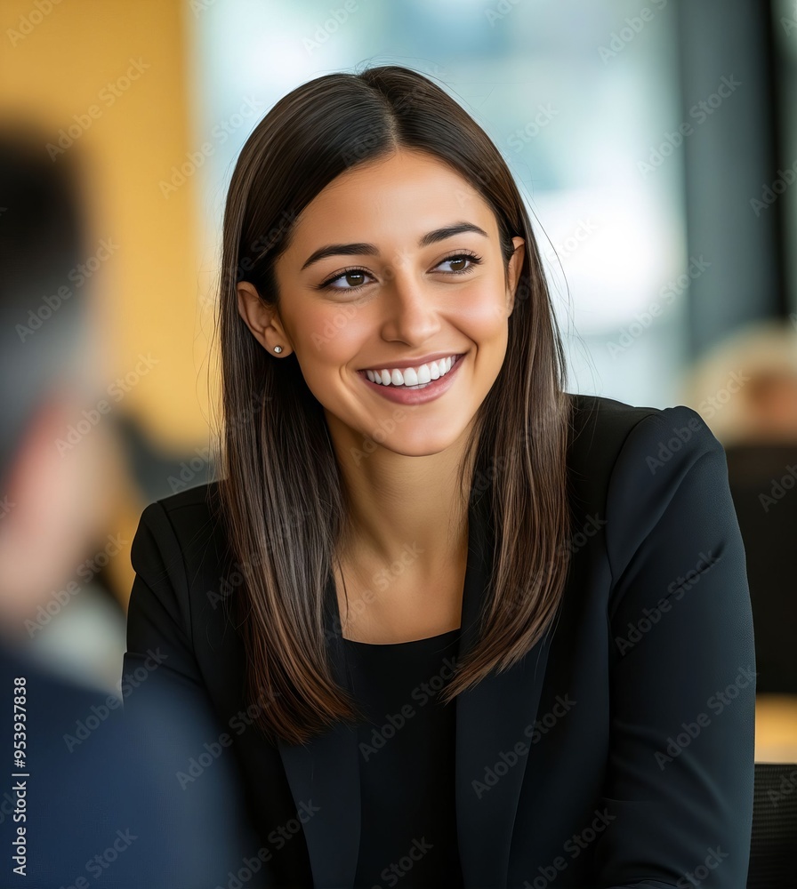 A woman sitting at a table smiling at the camera A woman sitting at a table smiling at the camera