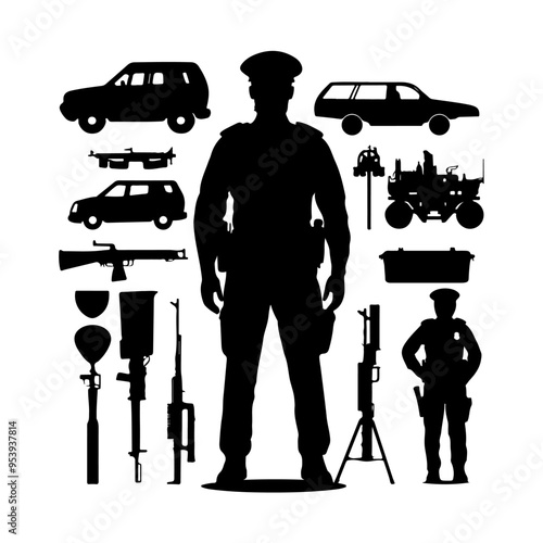 Silhouette of Police officer set items